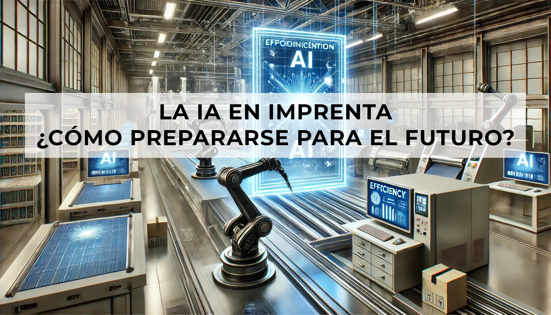 Blog inteligencia artificial integracion imprenta Artes gráficas Representación abstracta de la IA optimizando procesos en una imprenta.