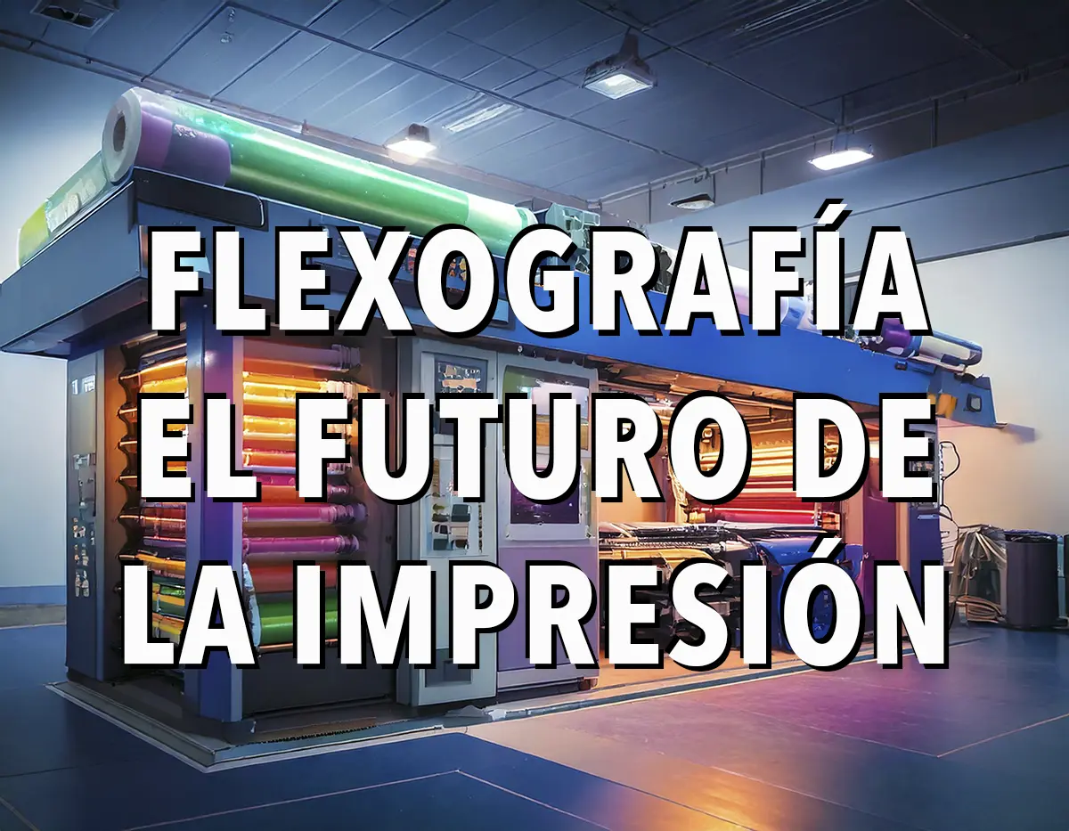 Blog Flexografia el futuro de la impresion Artes gráficas Máquina de impresión flexográfica con bobinas de papel y tintas ecológicas, reflejando el futuro sostenible de la industria gráfica