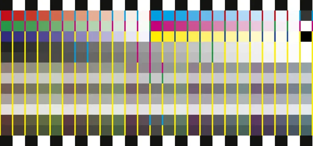 Validación visual del balance de grises – G7 y desviaciones tonales Imagen de comprobación del equilibrio de grises en impresión offset según metodología G7 en la nueva ISO 12647-2